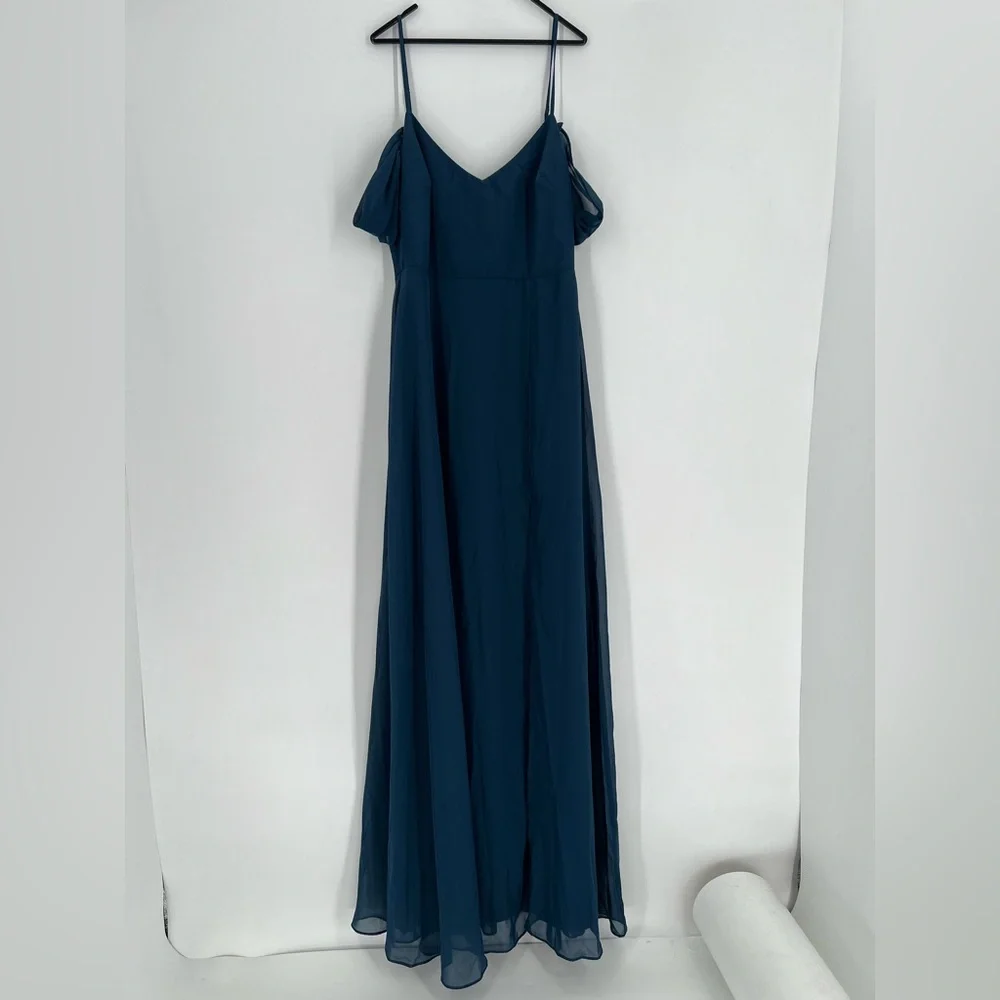 Birdy Grey Devin Chiffon Dark Teal Detachable Sleeve Bridesmaid Dress Medium